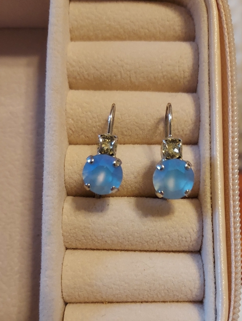 Sorrelli Blue Round Glass Drop Earrings with Clear Accent